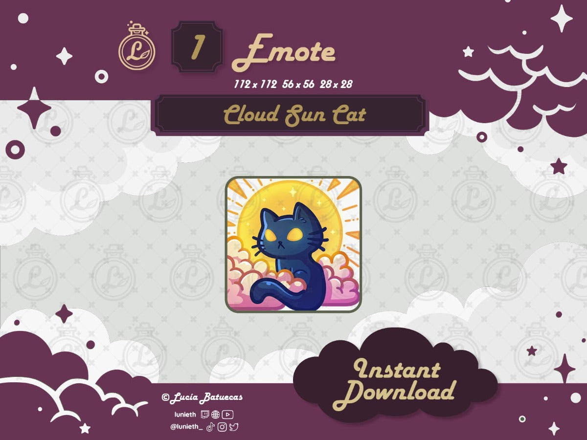 Sitting Blue Cat with Sun and Clouds design.