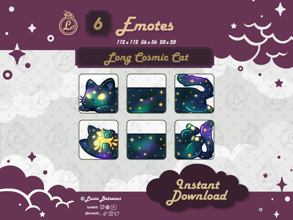 6 Blue Cosmic Long Cat designs to mix and match.