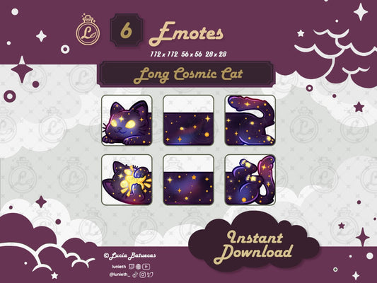 6 Purple Cosmic Long Cat designs to mix and match.