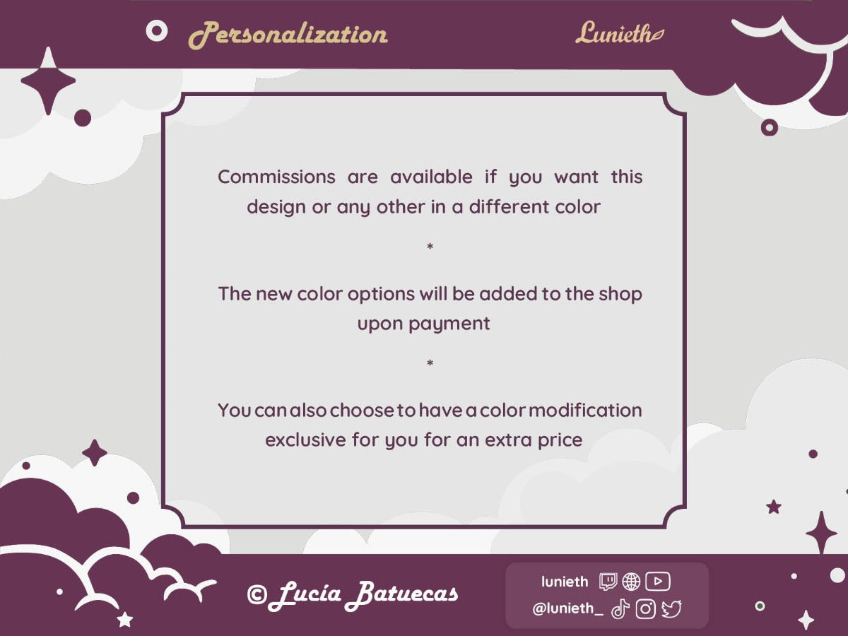 Info about customization and commissions.
