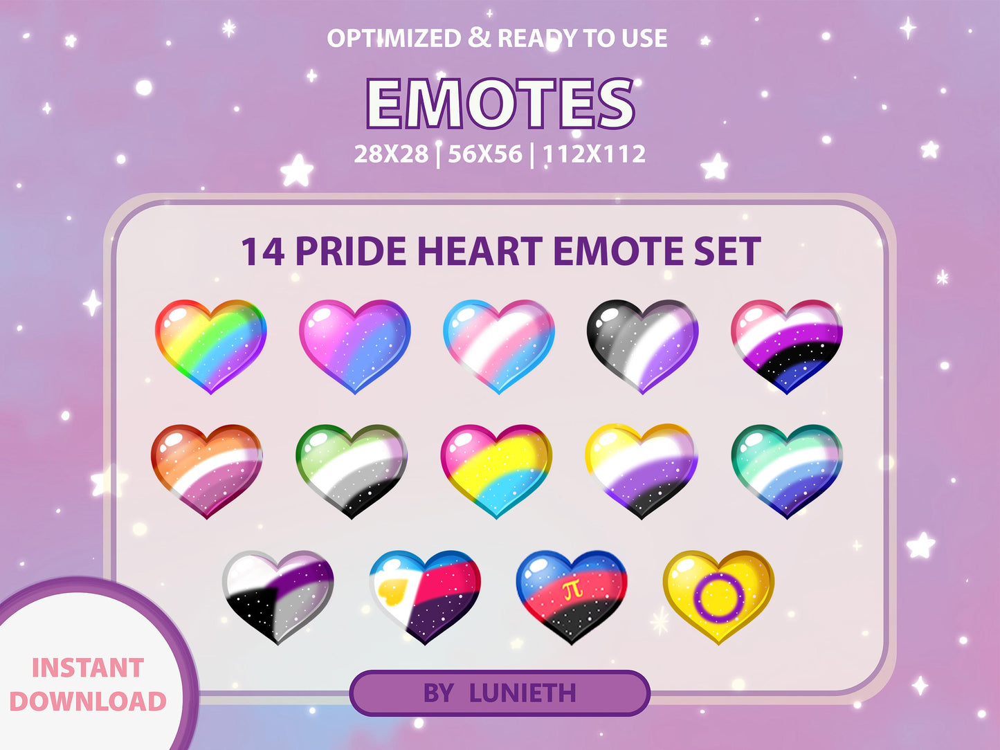 14 Pride Flag Heart Emote & Channel Points Icon Set [Digital Product]